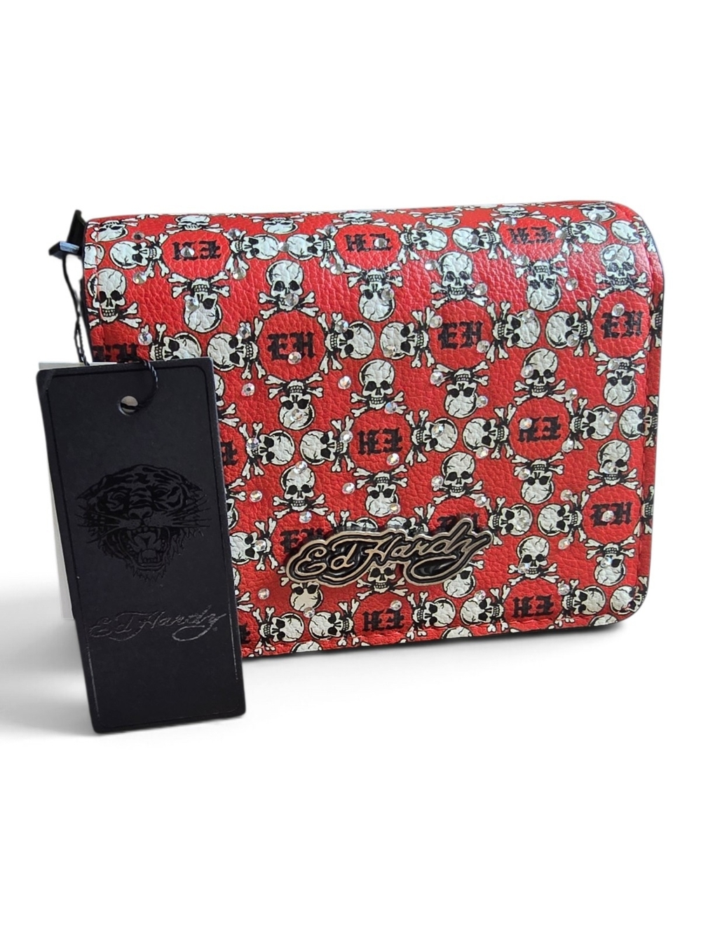 Ed Hardy Red Skull Rhinestone Mini Crossbody Bag Y2K NWT